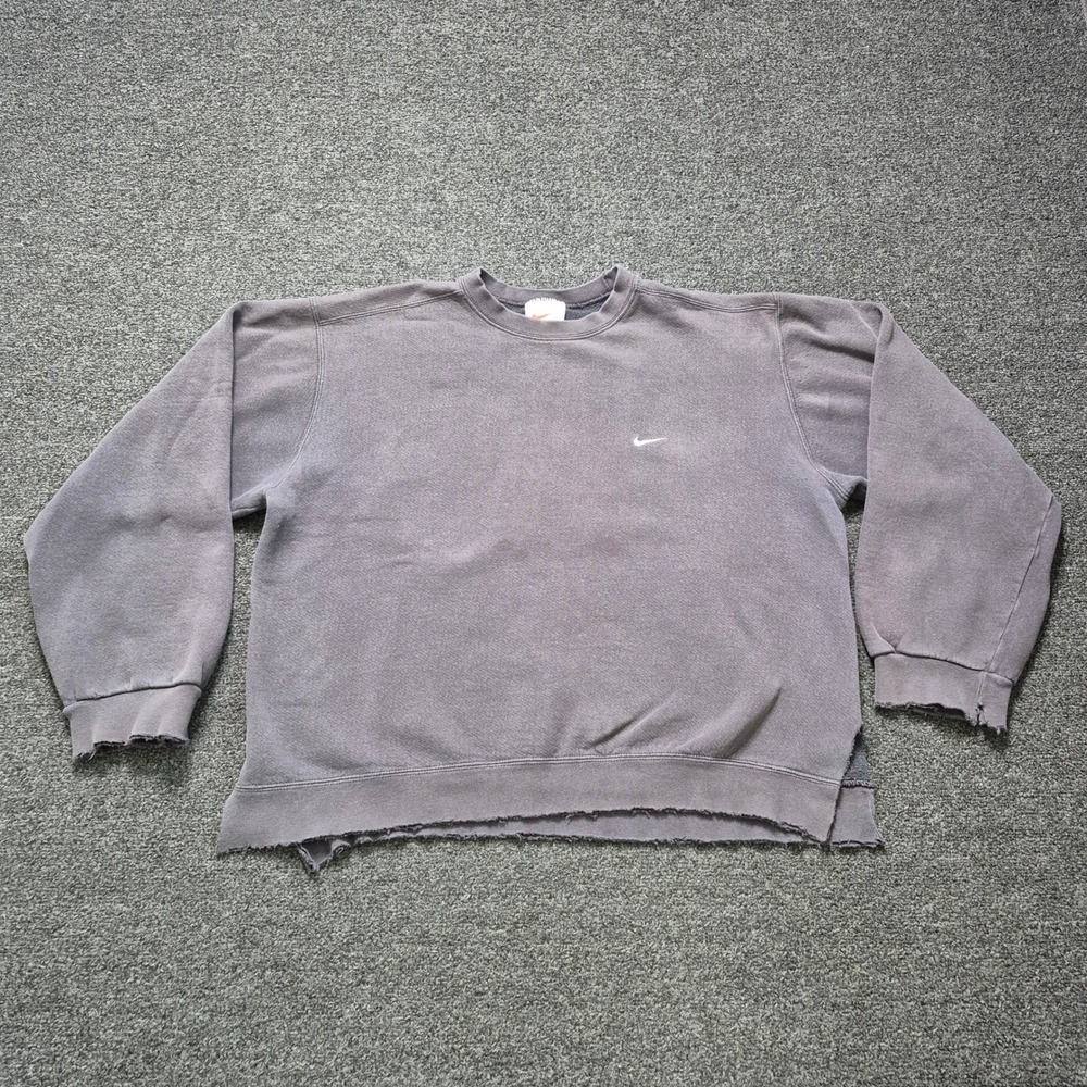 Vintage Nike Sweatshirt Gray Mens Large Distressed Mini Swoosh Crewneck Faded